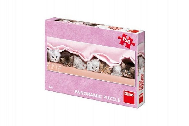 Puzzle koťátka pod dekou panoramic 66x23cm 150 dílků v krabici