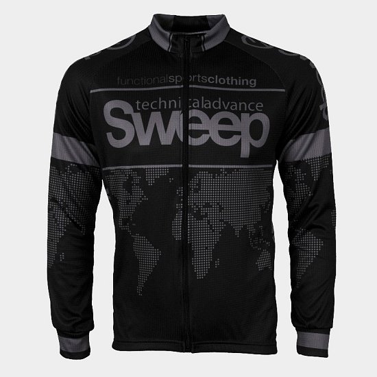 Sweep D015A Cyklistický dres clasic s dlouhým rukávem černo/šedý XXL