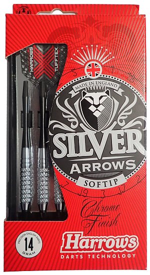 Šipky s plastovým hrotem Harrows Soft Silver Arrow T17