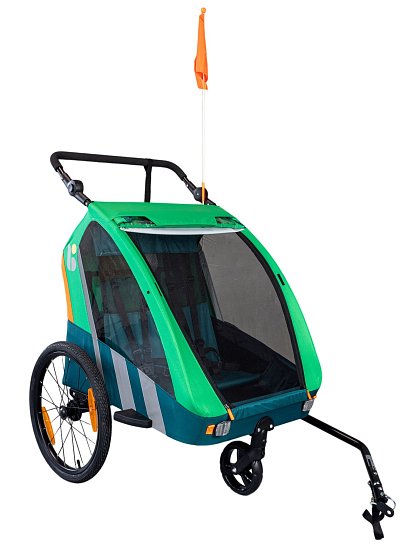 Dětský kombinovaný vozík Bellelli Trailblazer za kolo + kočárek pro 2 děti zelený