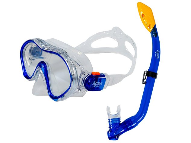 Šnorchlovací set 2 v 1, DĚTSKÝ, MODRÝ, obsahuje masku a šnorchl