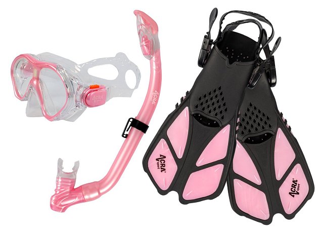 Šnorchlovací set 3 v 1, DĚTSKÝ, RŮŽOVÝ, obsahuje masku, ploutve a šnorchl