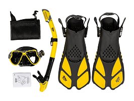 Šnorchlovací set 3 v 1, ŽLUTÝ, S/M, ploutve 36-41, maska, šnorchl
