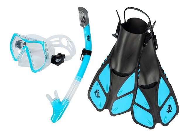 Šnorchlovací set 3 v 1, SVĚTLE MODRÝ, S/M, ploutve 36-41