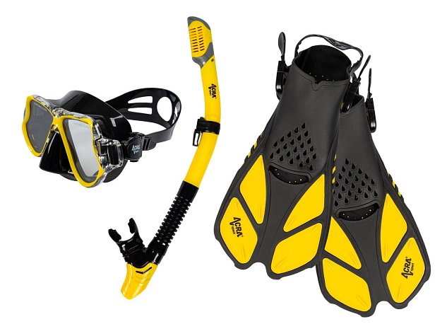Šnorchlovací set 3 v 1, ŽLUTÝ, L/XL, ploutve 42-47