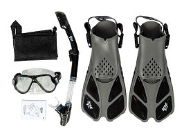 Šnorchlovací set 3 v 1, ČERNÝ/TRANSPARENTNÍ, L/XL, ploutve 42-47
