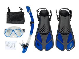Šnorchlovací set 3 v 1, MODRÝ/TRANSPARENTNÍ, L/XL ploutve 42-47