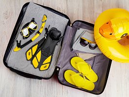 Šnorchlovací set 3 v 1, ŹLUTÝ, L/XL, ploutve 42-47, šnorchl, maska