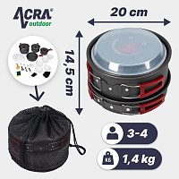 Acra C22 camping set nádobí alluminium pro 3-4 osoby