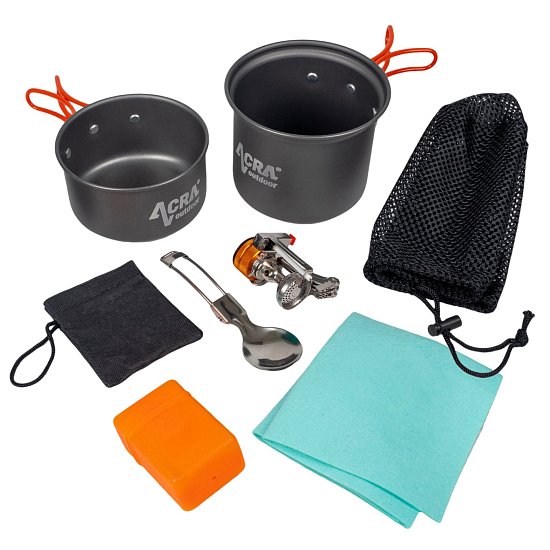 Acra C23 camping set nádobí včetně plynového vařiče pro 1-2 osoby