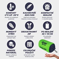 Acra péřový spací pytel Pongee 800 - 210 cm, kachní peří